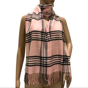 100% Cashmere Light Pink Plaid Scarf, Super soft